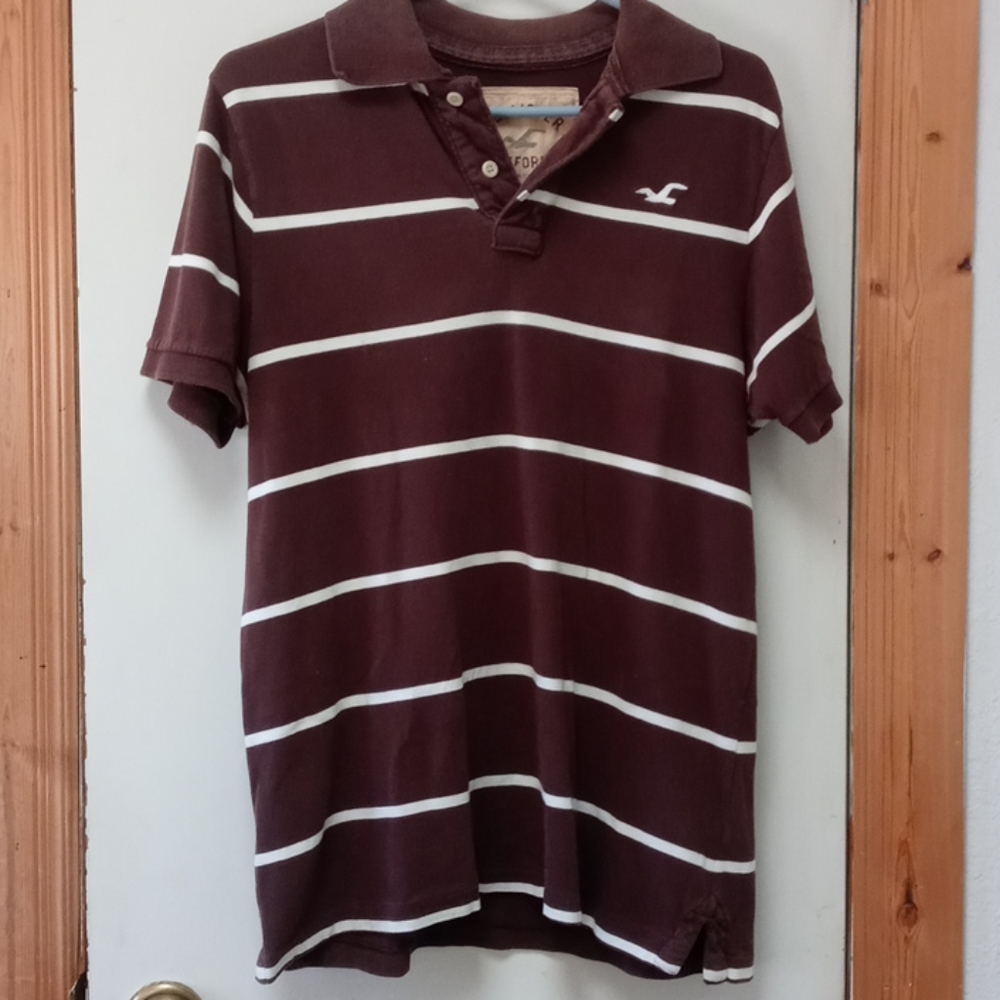 Hollister large short sleeve brown n white polo